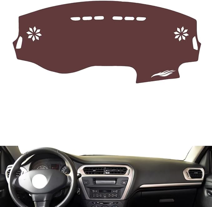 Leather Dashboard Cover Compatible with Peugeot 301 2014-2016,Dash Board Cover mat Anti-Slip Sun-Proof and dust-Proof(Brown)