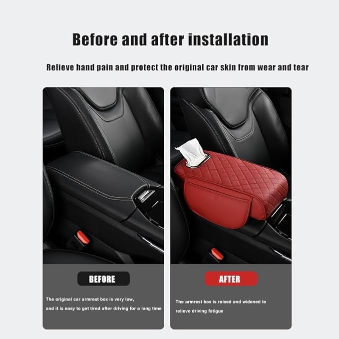 Car Armrest Covers for Infiniti QX60 2013–2025,Leather Protection Padding Center Console Cushion Storage Box Mat Pad Cover Protector,Black
