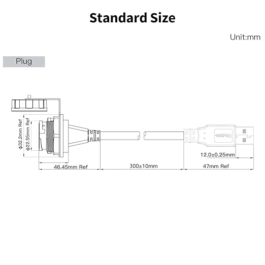 CNLINKO USB 3.0 Connector with 0.3M Cable, Type A Female Panel Mount Receptacle Socket Male Plug Outdoor Waterproof IP67 Industrial Data Power Connector