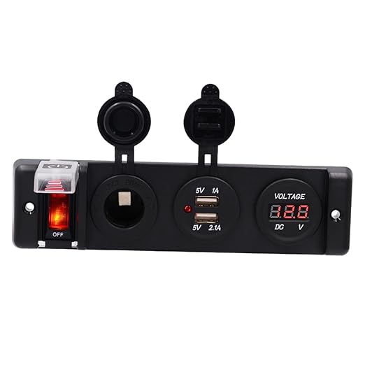 PRETYZOOM Dual USB Circuit Breaker Panel with Dust Cover for Car Rv and Boat Overload Protection Rocker Switch with LED Indicator for Automotive Use