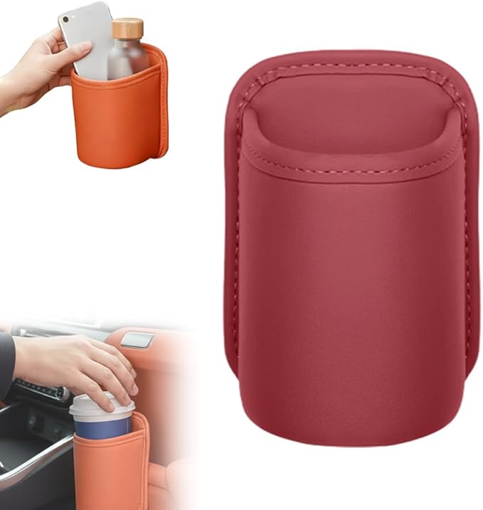 Universal Leather Car Door Cup Holder Trash Can, Leakproof Car Trash Bin,Multifunctional Back Seat Car Organizer for Hold Phones, Snacks, Drinks (Red)