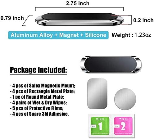 SALEX Flat Magnetic Phone Mount 3 Pack. Silver Cell Phone Holder for Car Dashboard, Wall, Truck. Universal Stick on iPad Wall Magnet Mount Kit for Tablets, Smartphones. Magnetic Phone Mount for iPhone