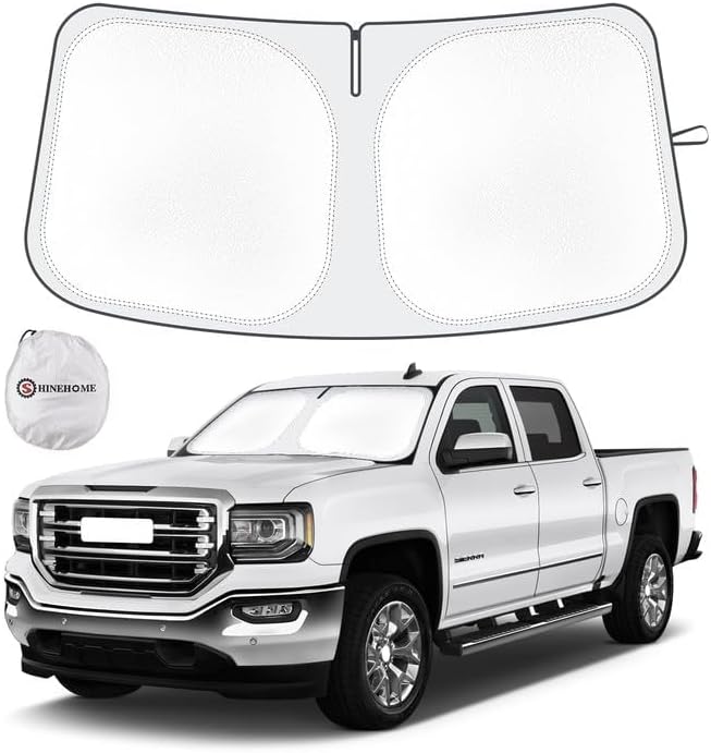 SHINEHOME Car Windshield Sun Shade Compatible with 2026 2025 2024 2023 2022 2021 2020 2019 GMC Sierra 1500 2500 3500 SLT, AT4, Denali Accessories Foldable Sunshade Truck Custom Windshield Sun Visor