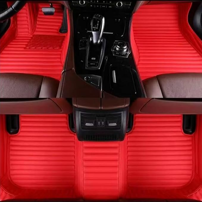 Custom Leather Car Mats, Vehicle-Specific Fit All-Weather Floor Mats, 100% Waterproof Anti-Slip Durable Protection for SUV Truck Sedan, Precision Tailored Protection (red Horizontal bar)