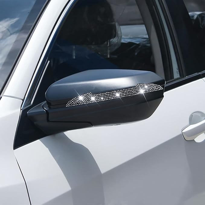 4 PCS Bling Rhinestone Car Door Handle Scratch Protector, Universal for All Cars, Vehicles, SUVs, Side Rearview Mirror, Edge Guard, Exterior Accessories for Women Men (White)