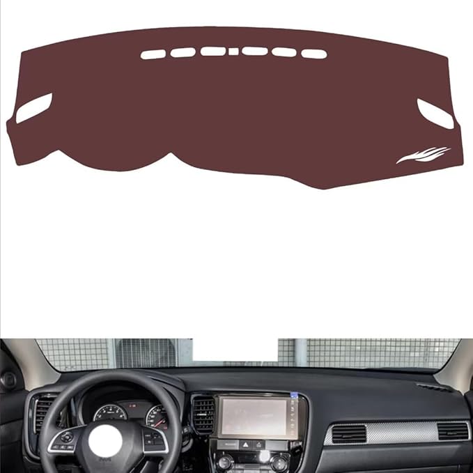 Leather Dashboard Cover Compatible with Mitsubishi Outlander 2013-2021,Dash Board Cover mat Anti-Slip Sun-Proof and dust-Proof(Brown)