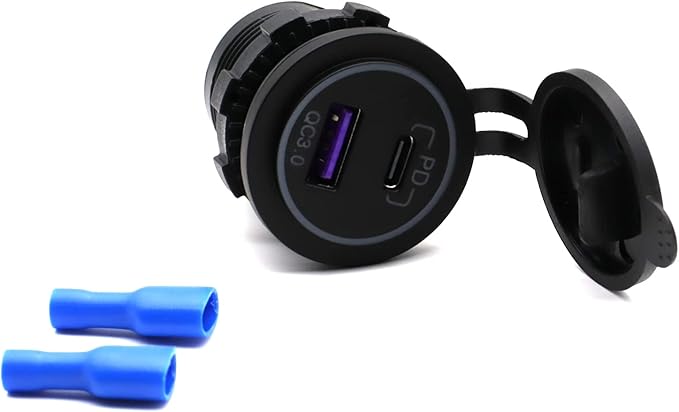 MOTONG Waterproof 12V QC3.0 Power Outlet Charger, QC3.0 USB A & PD Type C Car Socket Charger Power Socket Port for Car Marine Boat RV Truck