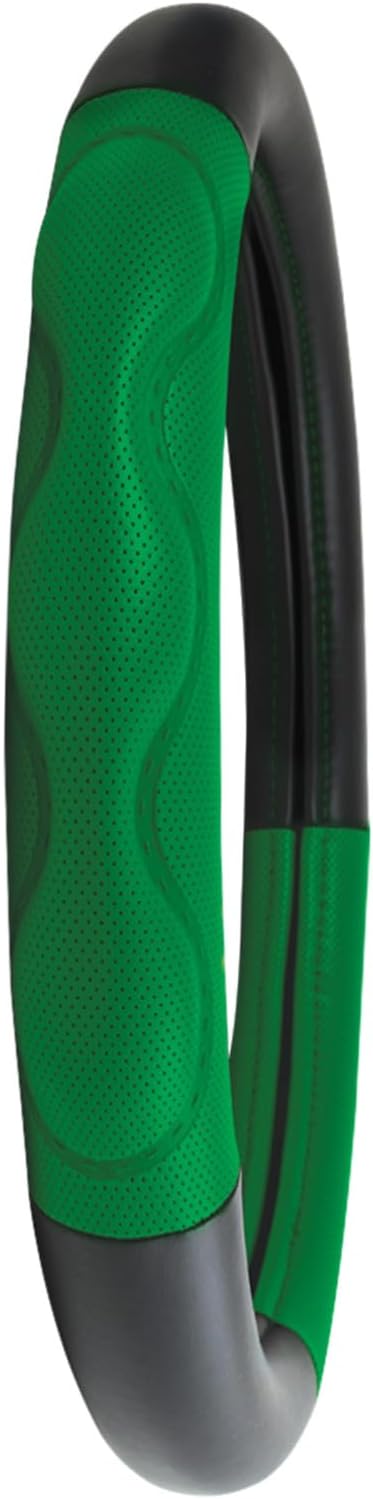 GG Grand General 54080 18 inches Deluxe Plus Steering Wheel Cover Full Black with Green Comfort Pad