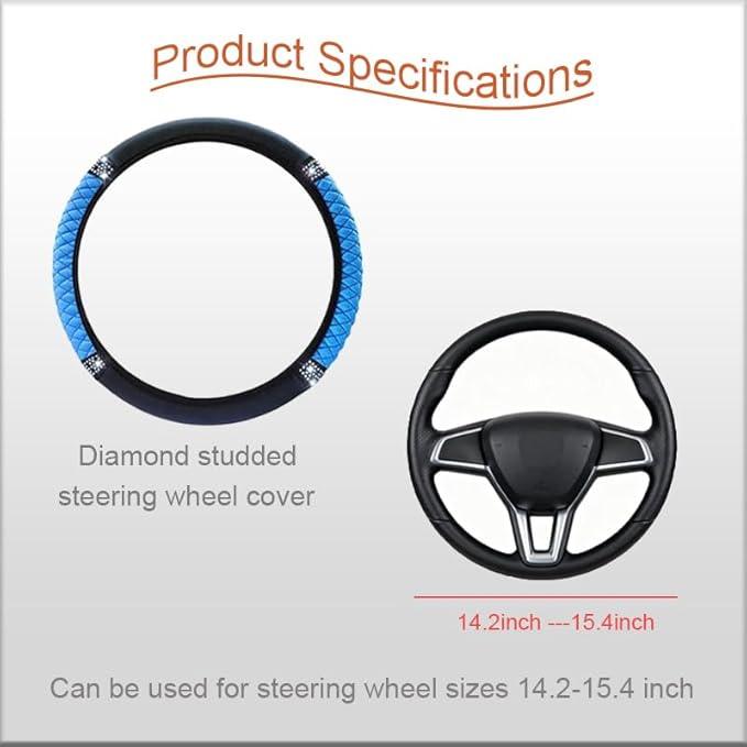 WLERIR Microfiber Leather Steering Wheel Cover with Anti-Slip Lining Universal Car Accessory for Steering Wheel with a Diameter of 14.5-15 inch (Blue)