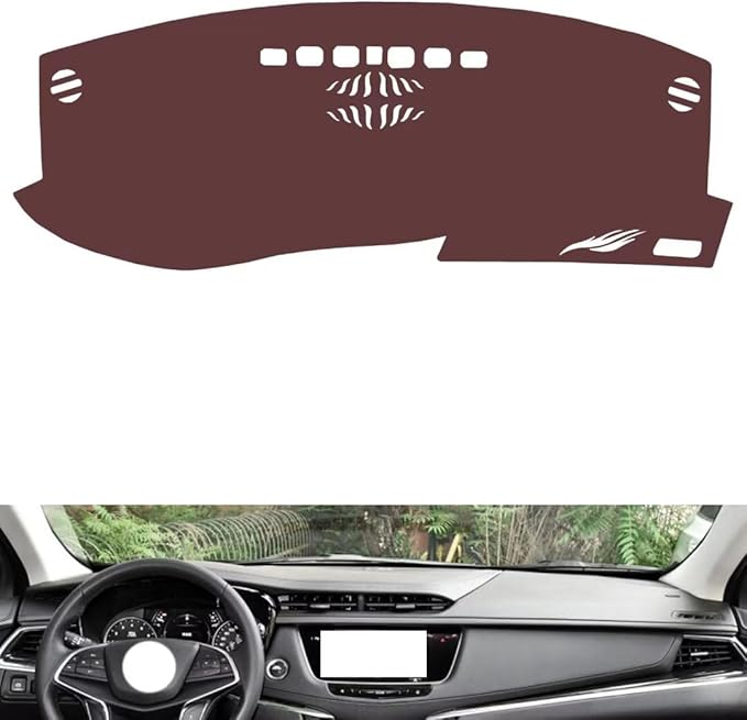 Leather Dashboard Cover Compatible with Cadillac XT6（No Warning Light） 2020-2025,Dash Board Cover mat Anti-Slip Sun-Proof and dust-Proof(Brown)