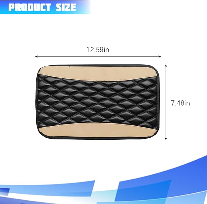 Car Center Console Cover, Comfortable PU Leather Vehicle Armrest Storage Box Cushion Pad, Anti-Scratch Automotive Interior Arm Rest Cover Protector, Universal for Truck SUV Sedan (Beige)