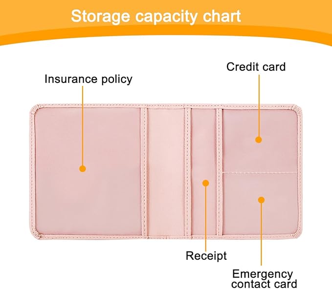 Car Registration and Insurance Holder, Vehicle Glove Box Organizer with Magnetic Closure, PU Leather Embossed Auto Card Document Holder Accessories, Universal for SUV, Truck, RV（Pink）