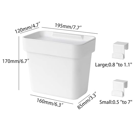0.8 Gallon Hanging Small Trash Can with Lid for Cupboard/Bathroom/Bedroom/Office/Camping,7.7 x 4.75 x 6.7 inches, White