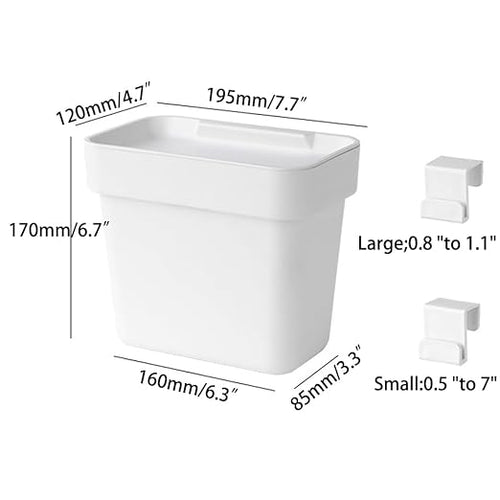 0.8 Gallon Hanging Small Trash Can with Lid for Cupboard/Bathroom/Bedroom/Office/Camping, Mini Desk Trash Can with 150 Pcs Trash Bags, White