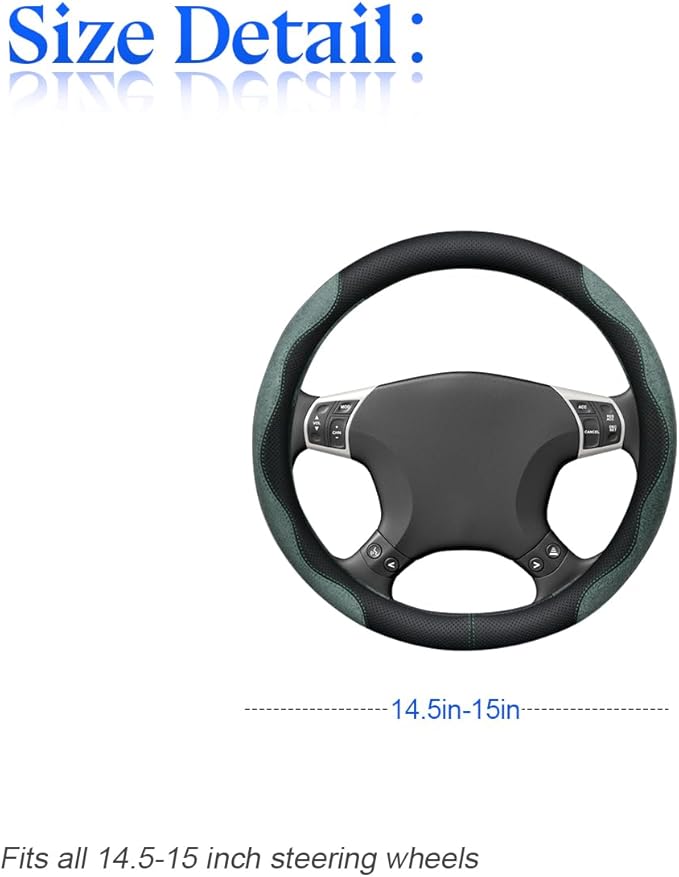 zipelo 14.5"-15" Car Steering Wheel Cover, Auto Interior Wheel Protector with Durable Soft Breathable Anti-Slip Linging Leather, Universal for Vehicles Trucks SUVs Accessories for Men Women (Green)