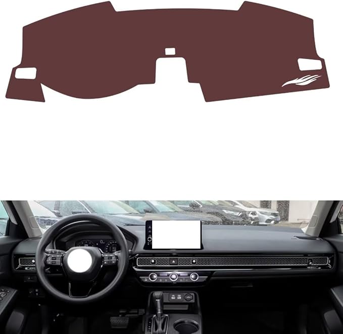 Leather Dashboard Cover Compatible with Honda Civic (Audio) 2023,Dash Board Cover mat Anti-Slip Sun-Proof and dust-Proof(Brown)