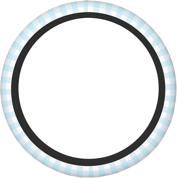 Thickened Elastic Steering Wheel Cover, Baby Boy Pastel Blue Gingham Plaid Ultra, Soft, Breathable, Fit for Cars, SUVs, Trucks, Stylish Comfortable Grip