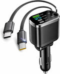 Mizi [2025 Upgraded] Retractable Car Charger 5 in 1, 69W Fast Charging with 2X Retractable Cords [Type-C], 2X Type-C & 1X Type-A Port for iPhone 16/15/14/13/12, Samsung, and More – Black
