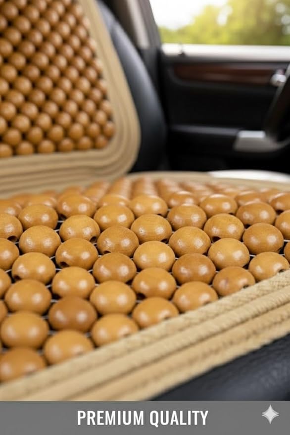 VaygWay Wood Beaded Comfort Seat Cushion Seat Cover – Wooden Beaded Car Seat Cover – Natural Wood Double Strung Beads – Massage Comfort Car Chair Cushion– Universal SUV Auto Office Home