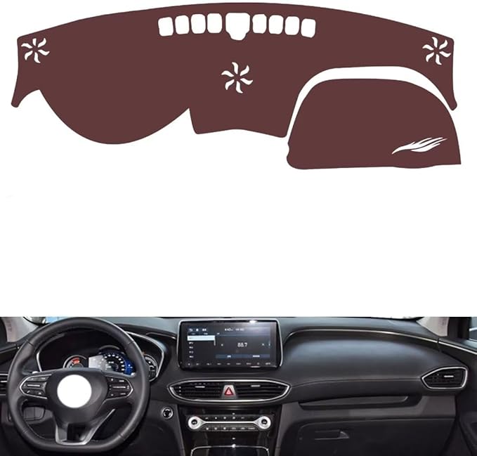 Leather Dashboard Cover Compatible with HyundaiHyundai New Santafe（NO HUD） 2019-2023,Dash Board Cover mat Anti-Slip Sun-Proof and dust-Proof(Brown)