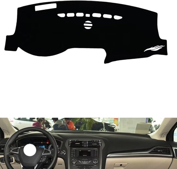 leather dashboard cover Compatible with FORD Mondeo (speakers、warning light) 2013-2020，dash cover（black）
