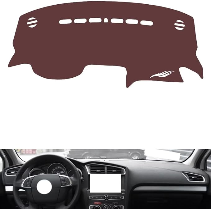 Leather Dashboard Cover Compatible with Citroen C4L,Dash Board Cover mat Anti-Slip Sun-Proof and dust-Proof(Brown)