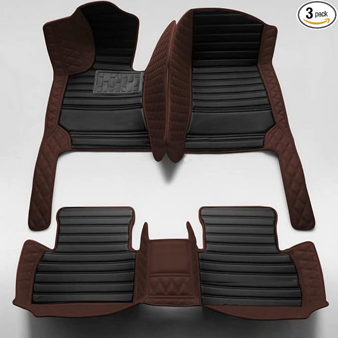 KaiLaiCarCustom Automotive Car Floor Mats for 99.99% Sedan SUV Sports Car Men Women Protection Full Coverage Pads Anti-Slip Leather Floor Lining… (Brown Diamond +Black Strip)