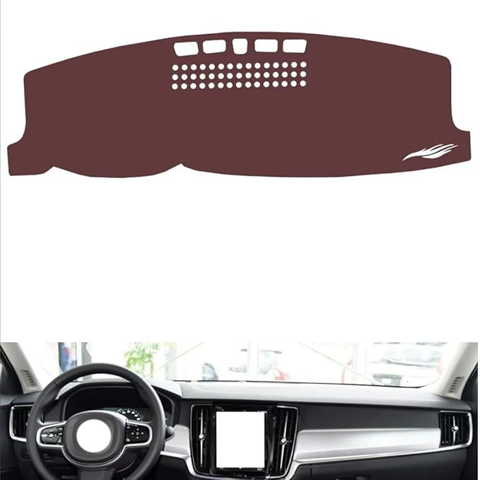 Leather Dashboard Cover Compatible with Volvo S90 2017-2025,Dash Board Cover mat Anti-Slip Sun-Proof and dust-Proof(Brown)