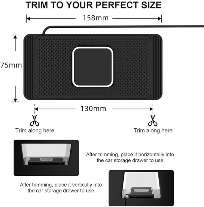 Cordless Car Charger Pad for GMC Acadia/Canyon/Sierra/Terrain, Non-Slip Phone Charging Mat for Center Console Use, Flexible Trim-to-Fit Design, 15W Charging Support