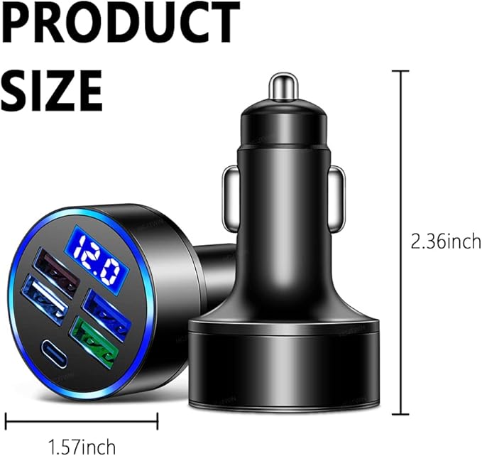 5 Port USB Car Charger(4USB+Type C) Compact Fast Charger Cigarette Lighter Adapter with LED&Voltage Monitor, Compatible with iPhone 14/Pro MacBook, iPad Pro/Air, Galaxy All Smart Phone(1Pcs