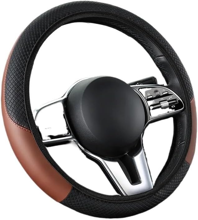 Universal Fit Soft Embossed PU Leather Steering Wheel Cover with Elastic Edge for All-Season Comfort(C)