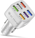 Fast Charging 6 Ports Car Phone Charger Adapter,QC3.0/3.1A Type Smart Shunt Cigarette Lighter USB Charger Compatible with iPhone 14 13 12,S22 S21 S20,iPad Pro& All Mobil Phone (White)