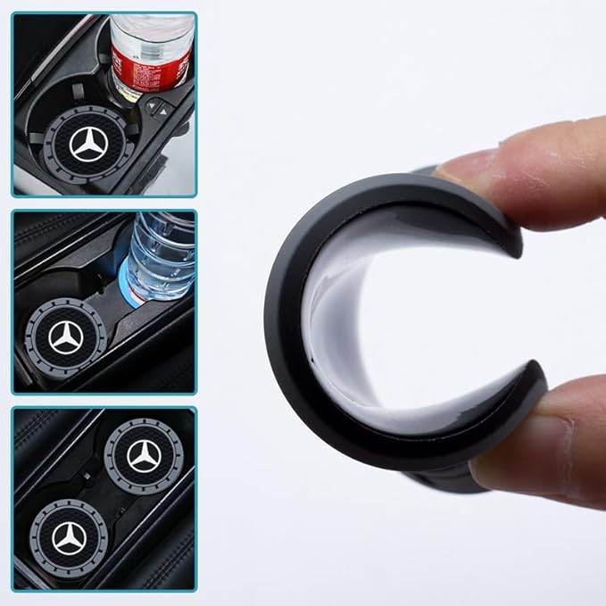 Silicone 2PCS Car Cup Mat Holder Coasters Compatible with Mercedes Benz CESM CLK GLK GL AB GLS GLE AMG Series, Non-Slip Car Coasters for Cup Holder Interior