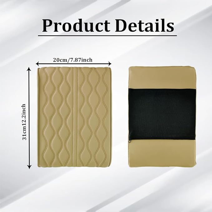Car Center Console Cover, Leather Memory Foam Armrest Cushion Protection Pad, Waterproof Hand Rest Pillow with Height Increase, Universal Car Accessories for Most Vehicles (12.6'*8.5"/ Beige)