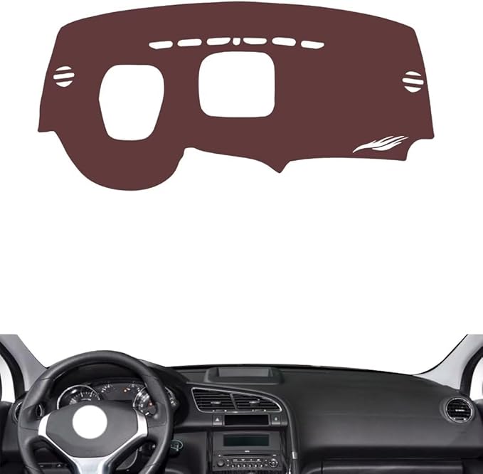 Leather Dashboard Cover Compatible with Peugeot 3008 (HUD、Storage Box) 2013-2015,Dash Board Cover mat Anti-Slip Sun-Proof and dust-Proof(Brown)