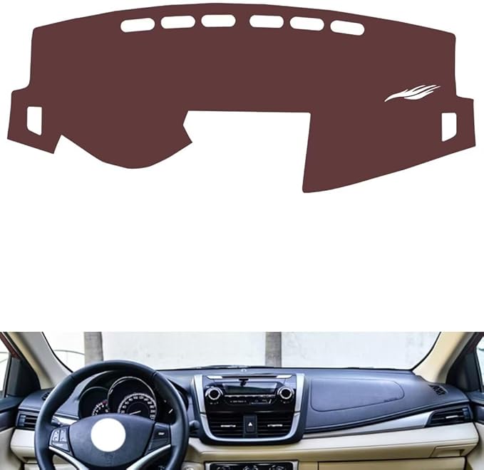Leather Dashboard Cover Compatible with Toyota Yaris L 2016-2022,Dash Board Cover mat Anti-Slip Sun-Proof and dust-Proof(Brown)