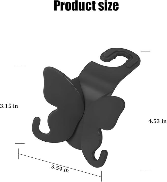 2PCS Car Seat Headrest Hook, Cute Butterfly Backseat Storage Hanger Organizer for Purse Handbag Umbrella, Auto Interior Seat Back Hook Holder Decor, Universal for SUV Truck Van (Black)