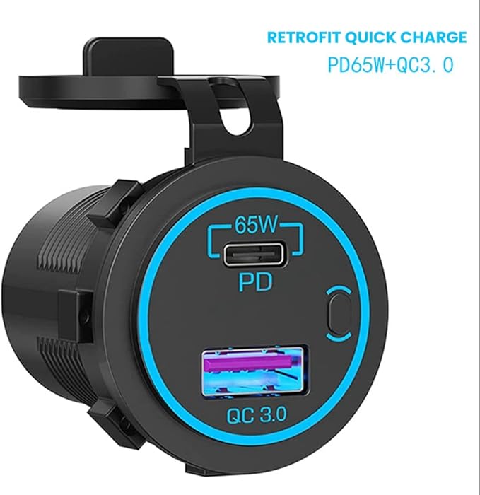 USB Outlet for Laptop USB C Car Charger Socket PD 12V Multi Port Outlet Waterproof Adapter for Car Boat Truck, Black, 500356290