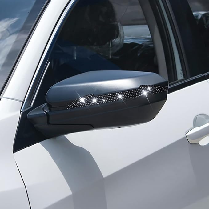 4 PCS Bling Rhinestone Car Door Handle Scratch Protector, Universal for All Cars, Vehicles, SUVs, Car Side Rearview Mirror, Car Door Edge Guard, Car Exterior Accessories for Women Men (Black)