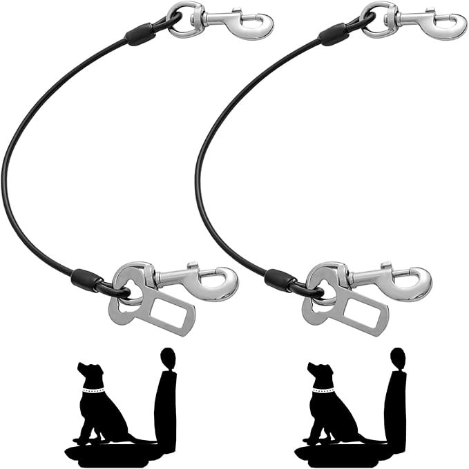 Mi Metty Dog Seat Belt Harness for Car,2pcs Dog Seatbelt of Coated Wire Leash Safety Restraint,No Chew Tether Cable Vehicle Dog Accessories,Double Clips & Latch (2 Pack Black, 16 inch/40 CM)