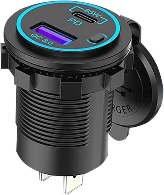 USB Outlet for Laptop USB C Car Charger Socket PD 12V Multi Port Outlet Waterproof Adapter for Car Boat Truck, Black, 500356290