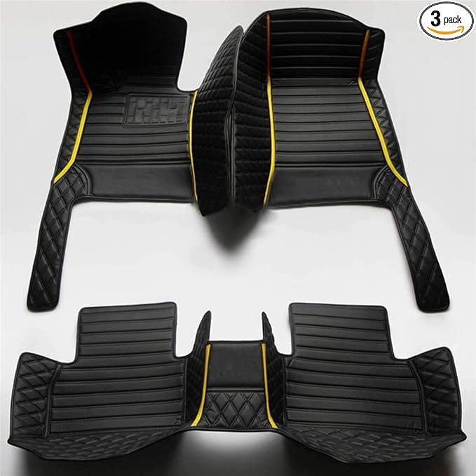 Floor Mats for Cars, All-Weather Mats, Waterproof Trim-to Fit Automotive Floor Mats for 99.9% Cars Sedan Trucks SUV, Custom Floor Liner Car Accessories (Black Yellows Stirpe)