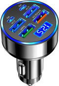 Car Charger USB C with LED Voltage Display,6 Ports PD and QC3.0 Car Cigarette Lighter Adapter for Phone Tablets Fans,Universal 12V/24V Cigarette Lighter USB Charger