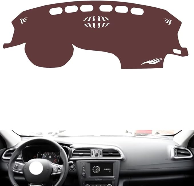 Leather Dashboard Cover Compatible with Renault Kadjar,Dash Board Cover mat Anti-Slip Sun-Proof and dust-Proof(Brown)