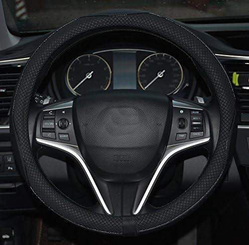 Rueesh Microfiber Leather Steering Wheel Cover Anti-Slip Matte Finish Auto Car Wheel Cover Universal 15 Inch Wheel Cover for Car Embossing Pattern Black Line