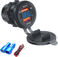 4 Ports USB Car Charger Total 72W, DC 12-24V, USB C PD Max 36W, USB A QC Max 18W, Dashboard Flush Mount Charge Outlet Socket for RV Bus Boats Truck, Blue Light