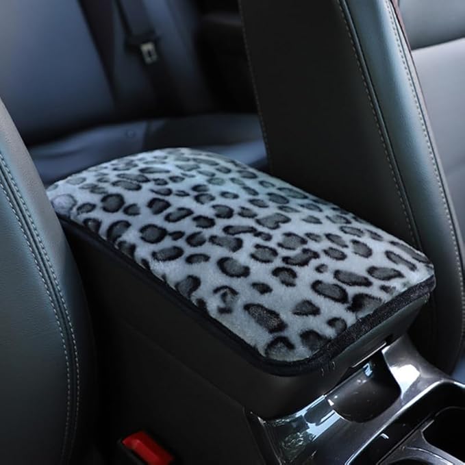 OUNONA Car Center Console Cover Leopard Print Plush Cushion Non-Slip Armrest Pad Soft Protector for SUV Interior Accessories 12.6X7.48 Inches