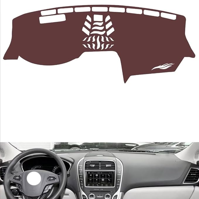 Leather Dashboard Cover Compatible with Lincoln MKX（Warning Light） 2016-2018,Dash Board Cover mat Anti-Slip Sun-Proof and dust-Proof(Brown)
