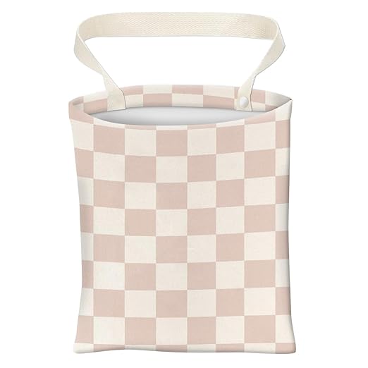 Car Trash Can, Cute Car Trash Bag, Hanging Car Organizer and Storage Bag, Trash Bin for Car Accessories, Vehicle, Travelling, Camping Cute Champagne Checkerboard