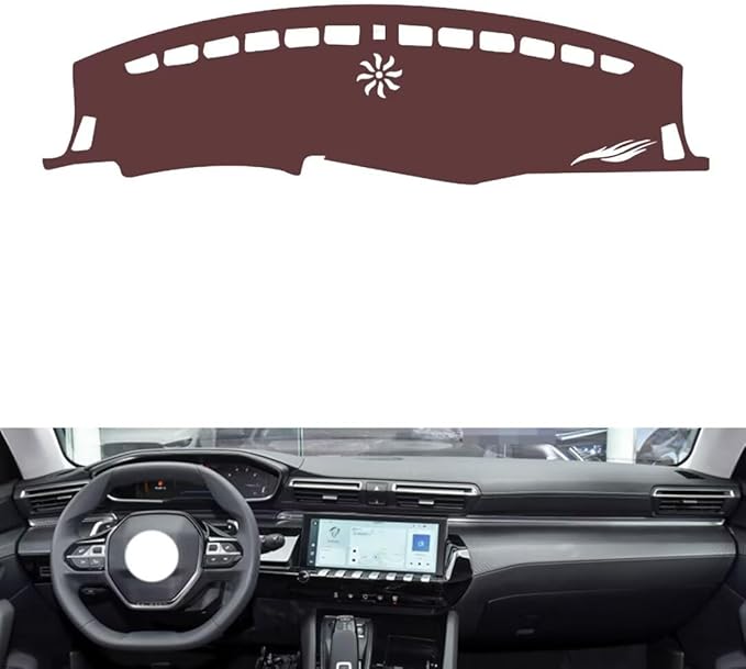 Leather Dashboard Cover Compatible with Peugeot 508L 2019-2023,Dash Board Cover mat Anti-Slip Sun-Proof and dust-Proof(Brown)